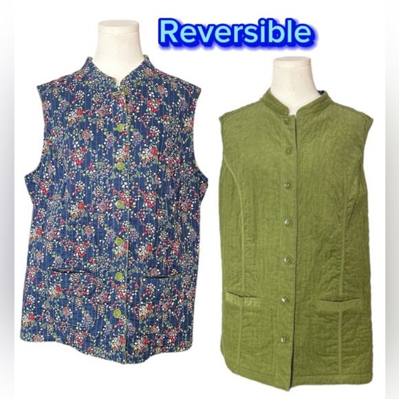 CJ Banks Jackets & Blazers - CJ Banks Reversible Floral and‎ Green Vest Women Double-Sided size 1X (A22)